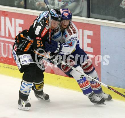 EBEL. Eishockey Bundesliga. VSV gegen EHC Liwest Linz. Andreas Kristler, (VSV), Robert Lukas (Linz). Villach, am 22.9.2009.
Foto: Kuess 


---
pressefotos, pressefotografie, kuess, qs, qspictures, sport, bild, bilder, bilddatenbank