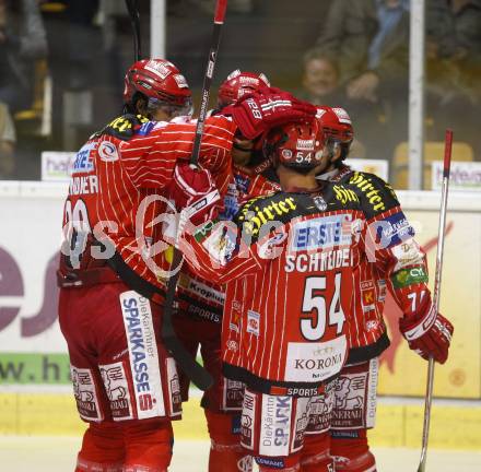 EBEL. Eishockey Bundesliga. KAC gegen KHL Medvescak Zagreb. Jubel KAC. Klagenfurt, am 25.9.2009.
Foto: Kuess 

---
pressefotos, pressefotografie, kuess, qs, qspictures, sport, bild, bilder, bilddatenbank