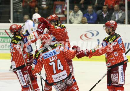 EBEL. Eishockey Bundesliga. KAC gegen KHL Medvescak Zagreb. Jubel KAC. Klagenfurt, am 25.9.2009.
Foto: Kuess 

---
pressefotos, pressefotografie, kuess, qs, qspictures, sport, bild, bilder, bilddatenbank