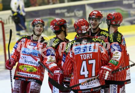 EBEL. Eishockey Bundesliga. KAC gegen KHL Medvescak Zagreb. Jubel KAC. Klagenfurt, am 25.9.2009.
Foto: Kuess 

---
pressefotos, pressefotografie, kuess, qs, qspictures, sport, bild, bilder, bilddatenbank