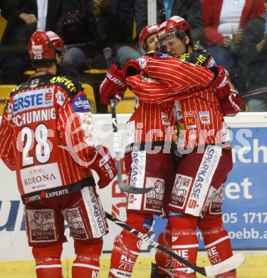 EBEL. Eishockey Bundesliga. KAC gegen KHL Medvescak Zagreb. Torjubel Mike Craig, Gregor Hager (KAC). Klagenfurt, am 25.9.2009.
Foto: Kuess 

---
pressefotos, pressefotografie, kuess, qs, qspictures, sport, bild, bilder, bilddatenbank