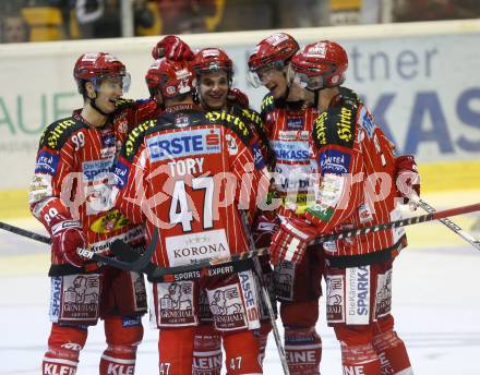 EBEL. Eishockey Bundesliga. KAC gegen KHL Medvescak Zagreb. Jubel KAC. Klagenfurt, am 25.9.2009.
Foto: Kuess 

---
pressefotos, pressefotografie, kuess, qs, qspictures, sport, bild, bilder, bilddatenbank