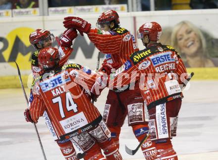 EBEL. Eishockey Bundesliga. KAC gegen KHL Medvescak Zagreb. Jubel KAC. Klagenfurt, am 25.9.2009.
Foto: Kuess 

---
pressefotos, pressefotografie, kuess, qs, qspictures, sport, bild, bilder, bilddatenbank