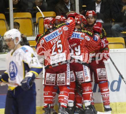 EBEL. Eishockey Bundesliga. KAC gegen KHL Medvescak Zagreb. Jubel KAC. Klagenfurt, am 25.9.2009.
Foto: Kuess 

---
pressefotos, pressefotografie, kuess, qs, qspictures, sport, bild, bilder, bilddatenbank