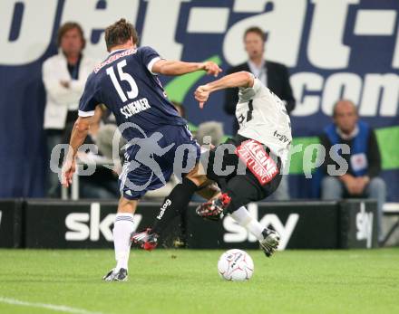 Fussball. Tipp3-Bundesliga. SK Austria Kelag Kaernten  gegen Red Bull Salzburg.  Fernando Troyansky (Austria Kaernten), Franz Schiemer (Red Bull Salzburg). Klagenfurt, 26.9.2009.
Foto: Kuess  

---
pressefotos, pressefotografie, kuess, qs, qspictures, sport, bild, bilder, bilddatenbank
