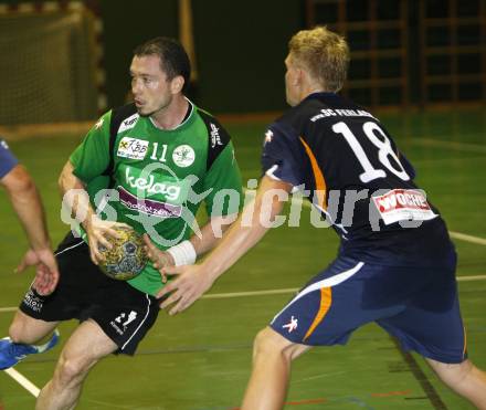 Handball. Bundesliga. HCK gegen SC Ferlach. Marko Kogelnik  (HCK), G. Radovic (Ferlach).
Viktring, 19.9.2009.
Foto: Kuess
---
pressefotos, pressefotografie, kuess, qs, qspictures, sport, bild, bilder, bilddatenbank