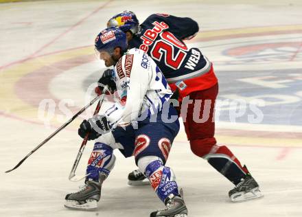 EBEL. Eishockey Bundesliga. VSV gegen EC Red Bull Salzburg. Nikolas Petrik, (VSV), Daniel Welser (Salzburg). Villach, am 29.9.2009.
Foto: Kuess 


---
pressefotos, pressefotografie, kuess, qs, qspictures, sport, bild, bilder, bilddatenbank