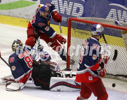 EBEL. Eishockey Bundesliga. VSV gegen EC Red Bull Salzburg. Michael Raffl, (VSV), David Leneveu, Patrick Maier, Daniel Welser(Salzburg). Villach, am 29.9.2009.
Foto: Kuess 


---
pressefotos, pressefotografie, kuess, qs, qspictures, sport, bild, bilder, bilddatenbank