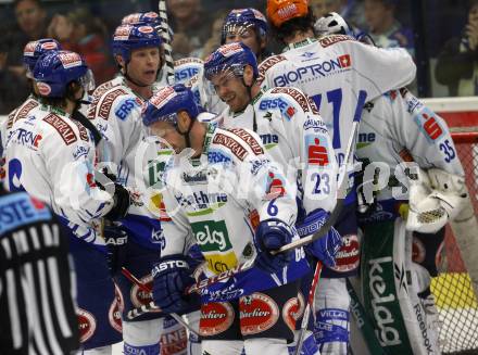 EBEL. Eishockey Bundesliga. VSV gegen EC Red Bull Salzburg. Jubel VSV. Villach, am 29.9.2009.
Foto: Kuess 


---
pressefotos, pressefotografie, kuess, qs, qspictures, sport, bild, bilder, bilddatenbank