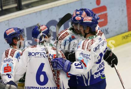 EBEL. Eishockey Bundesliga. VSV gegen EC Red Bull Salzburg. Torjubel Roland Kaspitz, gerhard Unterliuggauer, Jonathan Ferland, Andreas Kristler (VSV). Villach, am 29.9.2009.
Foto: Kuess 


---
pressefotos, pressefotografie, kuess, qs, qspictures, sport, bild, bilder, bilddatenbank