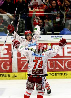 EBEL. Eishockey Bundesliga. EC Pasut VSV gegen KAC.  Torjubel Thomas Hundertpfund (KAC). Villach, am 11.10.2009.
Foto: Nadja Kuess 


---
pressefotos, pressefotografie, kuess, qs, qspictures, sport, bild, bilder, bilddatenbank