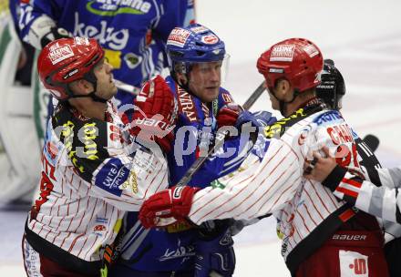 EBEL. Eishockey Bundesliga. EC Pasut VSV gegen KAC.  Guenther Lanzinger, (VSV), Jeff Shantz, Mike Craig (KAC). Villach, am 11.10.2009.
Foto: Nadja Kuess 


---
pressefotos, pressefotografie, kuess, qs, qspictures, sport, bild, bilder, bilddatenbank