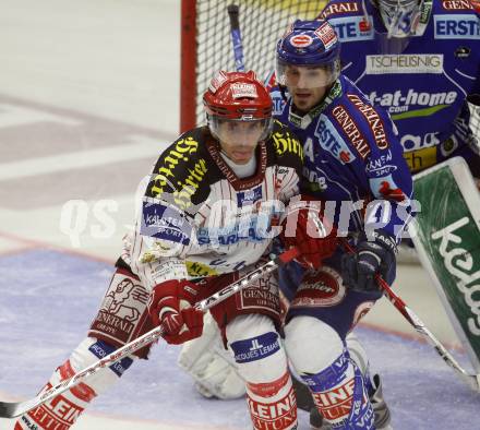 EBEL. Eishockey Bundesliga. EC Pasut VSV gegen KAC.  Nikolas Petrik, (VSV), Dieter Kalt (KAC). Villach, am 11.10.2009.
Foto: Kuess 


---
pressefotos, pressefotografie, kuess, qs, qspictures, sport, bild, bilder, bilddatenbank