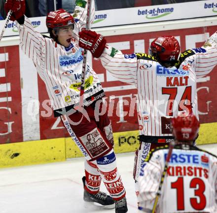 EBEL. Eishockey Bundesliga. EC Pasut VSV gegen KAC.  Torjubel Thomas HUndertpfund (KAC). Villach, am 11.10.2009.
Foto: Kuess 


---
pressefotos, pressefotografie, kuess, qs, qspictures, sport, bild, bilder, bilddatenbank