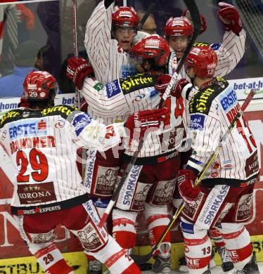 EBEL. Eishockey Bundesliga. EC Pasut VSV gegen KAC.  Jubel KAC. Villach, am 11.10.2009.
Foto: Kuess 


---
pressefotos, pressefotografie, kuess, qs, qspictures, sport, bild, bilder, bilddatenbank