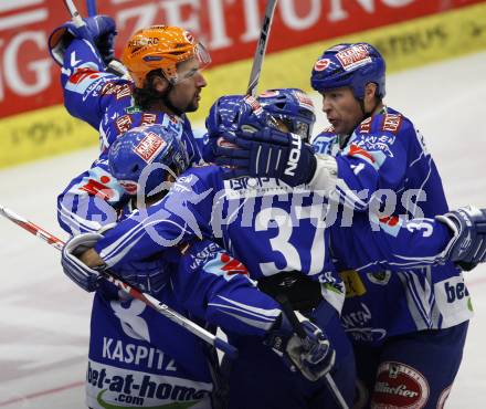 EBEL. Eishockey Bundesliga. EC Pasut VSV gegen KAC.  Torjubel VSV. Villach, am 11.10.2009.
Foto: Kuess 


---
pressefotos, pressefotografie, kuess, qs, qspictures, sport, bild, bilder, bilddatenbank