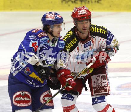 EBEL. Eishockey Bundesliga. EC Pasut VSV gegen KAC.  Christian Ban, (VSV), Jeff Shantz (KAC). Villach, am 11.10.2009.
Foto: Nadja Kuess 


---
pressefotos, pressefotografie, kuess, qs, qspictures, sport, bild, bilder, bilddatenbank