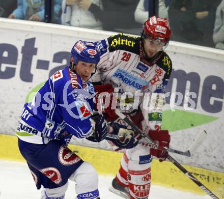 EBEL. Eishockey Bundesliga. EC Pasut VSV gegen KAC.  Mike Stewart, (VSV), Christoph Brandner (KAC). Villach, am 11.10.2009.
Foto: Kuess 


---
pressefotos, pressefotografie, kuess, qs, qspictures, sport, bild, bilder, bilddatenbank