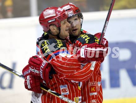 EBEL. Eishockey Bundesliga. KAC gegen HK Acroni Jesenice. Torjubel Mike Craig, Gregor Hager (KAC). Klagenfurt, am 13.10.2009.
Foto: Kuess 

---
pressefotos, pressefotografie, kuess, qs, qspictures, sport, bild, bilder, bilddatenbank