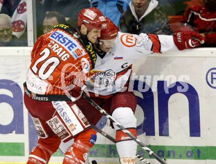 EBEL. Eishockey Bundesliga. KAC gegen HK Acroni Jesenice.  Mike Craig, (KAC), Tomaz Razingar (Jesenice). Klagenfurt, am 13.10.2009.
Foto: Kuess 

---
pressefotos, pressefotografie, kuess, qs, qspictures, sport, bild, bilder, bilddatenbank