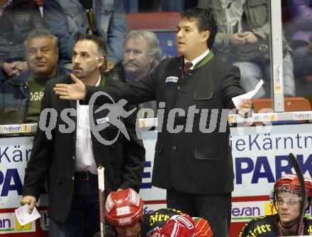 EBEL. Eishockey Bundesliga. KAC gegen HK Acroni Jesenice.  Trainer Many Viveiros, Co-Trainer Gerald Ressmann (KAC). Klagenfurt, am 13.10.2009.
Foto: Kuess 

---
pressefotos, pressefotografie, kuess, qs, qspictures, sport, bild, bilder, bilddatenbank