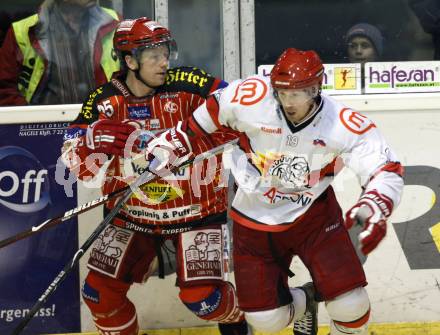 EBEL. Eishockey Bundesliga. KAC gegen HK Acroni Jesenice.  Kirk Furey, (KAC), Ales Remar (Jesenice). Klagenfurt, am 13.10.2009.
Foto: Kuess 

---
pressefotos, pressefotografie, kuess, qs, qspictures, sport, bild, bilder, bilddatenbank