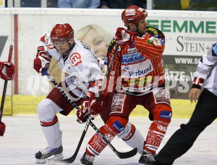 EBEL. Eishockey Bundesliga. KAC gegen HK Acroni Jesenice.  Mike Craig, (KAC), Miha Rebolj (Jesenice). Klagenfurt, am 13.10.2009.
Foto: Kuess 

---
pressefotos, pressefotografie, kuess, qs, qspictures, sport, bild, bilder, bilddatenbank