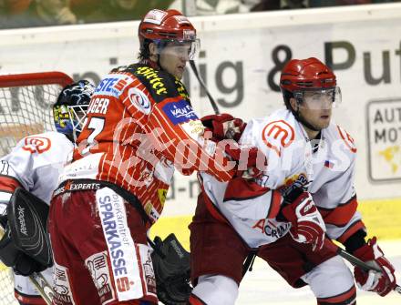 EBEL. Eishockey Bundesliga. KAC gegen HK Acroni Jesenice.  Gregor Hager, (KAC), Mitja Robar (Jesenice). Klagenfurt, am 13.10.2009.
Foto: Kuess 

---
pressefotos, pressefotografie, kuess, qs, qspictures, sport, bild, bilder, bilddatenbank