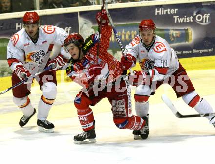 EBEL. Eishockey Bundesliga. KAC gegen HK Acroni Jesenice. Silvio Jakobitsch,  (KAC), Jan Golubovski, Andrei Makrov (Jesenice). Klagenfurt, am 13.10.2009.
Foto: Nadja Kuess 

---
pressefotos, pressefotografie, kuess, qs, qspictures, sport, bild, bilder, bilddatenbank