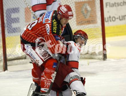 EBEL. Eishockey Bundesliga. KAC gegen HK Acroni Jesenice. Mike Craig,  (KAC), Marjan Manfreda (Jesenice). Klagenfurt, am 13.10.2009.
Foto: Kuess 

---
pressefotos, pressefotografie, kuess, qs, qspictures, sport, bild, bilder, bilddatenbank