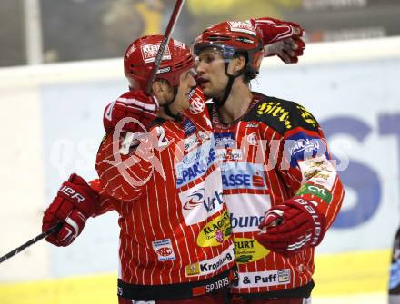 EBEL. Eishockey Bundesliga. KAC gegen HK Acroni Jesenice. Torjubel Mike Craig, Gregor Hager. Klagenfurt, am 13.10.2009.
Foto: Kuess 

---
pressefotos, pressefotografie, kuess, qs, qspictures, sport, bild, bilder, bilddatenbank