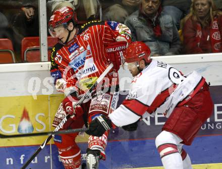 EBEL. Eishockey Bundesliga. KAC gegen HK Acroni Jesenice. Kirk Furey,  (KAC), Andrej Hebar (Jesenice). Klagenfurt, am 13.10.2009.
Foto: Kuess 

---
pressefotos, pressefotografie, kuess, qs, qspictures, sport, bild, bilder, bilddatenbank