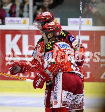 EBEL. Eishockey Bundesliga. KAC gegen EV Vienna Capitals. Torjubel Paul Schellander, Jeff Shantz. Klagenfurt, am 16.10.2009.
Foto: Kuess 

---
pressefotos, pressefotografie, kuess, qs, qspictures, sport, bild, bilder, bilddatenbank