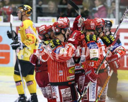 EBEL. Eishockey Bundesliga. KAC gegen EV Vienna Capitals. Torjubel KAC. Klagenfurt, am 16.10.2009.
Foto: Kuess 

---
pressefotos, pressefotografie, kuess, qs, qspictures, sport, bild, bilder, bilddatenbank