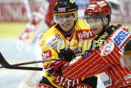 EBEL. Eishockey Bundesliga. KAC gegen EV Vienna Capitals.  Raphael Herburger,(KAC),  Marcel Rodman (Vienna Capitals). Klagenfurt, am 16.10.2009.
Foto: Kuess 

---
pressefotos, pressefotografie, kuess, qs, qspictures, sport, bild, bilder, bilddatenbank