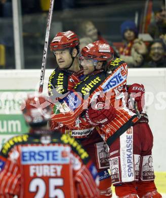 EBEL. Eishockey Bundesliga. KAC gegen EV Vienna Capitals. Torjubel Jeff Shantz, Dieter Kalt. Klagenfurt, am 16.10.2009.
Foto: Kuess 

---
pressefotos, pressefotografie, kuess, qs, qspictures, sport, bild, bilder, bilddatenbank