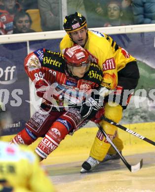 EBEL. Eishockey Bundesliga. KAC gegen EV Vienna Capitals.  Raphael Herburger,  (KAC), Sean Selmser (Vienna Capitals). Klagenfurt, am 16.10.2009.
Foto: Kuess 

---
pressefotos, pressefotografie, kuess, qs, qspictures, sport, bild, bilder, bilddatenbank