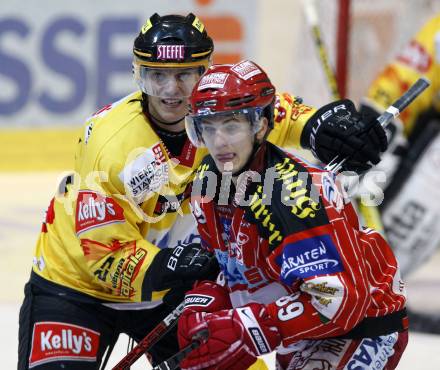 EBEL. Eishockey Bundesliga. KAC gegen EV Vienna Capitals.  Raphael Herburger, (KAC), Marcel Rodman (Vienna Capitals). Klagenfurt, am 16.10.2009.
Foto: Kuess 

---
pressefotos, pressefotografie, kuess, qs, qspictures, sport, bild, bilder, bilddatenbank