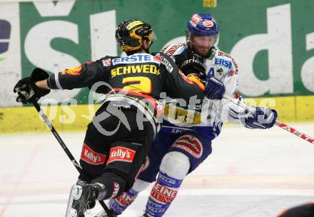 EBEL. Eishockey Bundesliga. EC Pasut VSV gegen Vienna Capitals.  Nikolas Petrik, (VSV), Peter Schweda (Caps). Villach, am 18.10.2009.
Foto: Kuess 


---
pressefotos, pressefotografie, kuess, qs, qspictures, sport, bild, bilder, bilddatenbank