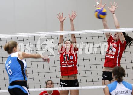 Volleyball. OEVV Cup. ATSC Wildcats gegen Melk. Anna Katharina HOEDL, Birgit WUESTENHAGEN (Wildcats). Klagenfurt, am 18.10.2009.
Foto: Kuess

---
pressefotos, pressefotografie, kuess, qs, qspictures, sport, bild, bilder, bilddatenbank