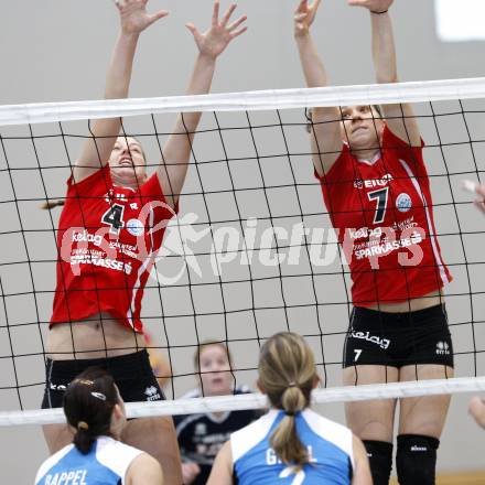 Volleyball. OEVV Cup. ATSC Wildcats gegen Melk. Samira MAUCH, Sophie WALLNER (Wildcats). Klagenfurt, am 18.10.2009.
Foto: Kuess

---
pressefotos, pressefotografie, kuess, qs, qspictures, sport, bild, bilder, bilddatenbank