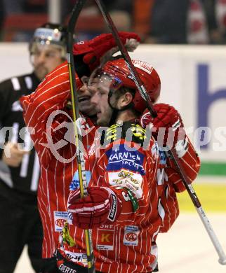 EBEL. Eishockey Bundesliga. KAC gegen Alba Volan SAPA Fehervar AV19.  Torjubel Johannes Kirisits, Kirk Furey (KAC). Klagenfurt, am 23.10.2009.
Foto: Kuess 

---
pressefotos, pressefotografie, kuess, qs, qspictures, sport, bild, bilder, bilddatenbank