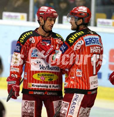 EBEL. Eishockey Bundesliga. KAC gegen Alba Volan SAPA Fehervar AV19.  Torjubel Mike Craig, Gregor Hager (KAC). Klagenfurt, am 23.10.2009.
Foto: Kuess 

---
pressefotos, pressefotografie, kuess, qs, qspictures, sport, bild, bilder, bilddatenbank