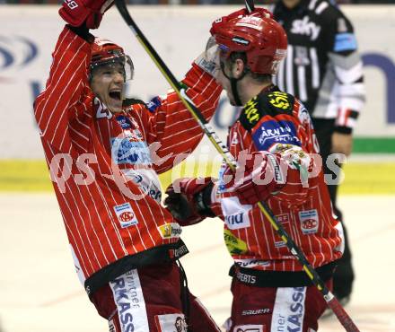 EBEL. Eishockey Bundesliga. KAC gegen Alba Volan SAPA Fehervar AV19.  Torjubel Johannes Kirisits, Kirk Furey (KAC). Klagenfurt, am 23.10.2009.
Foto: Kuess 

---
pressefotos, pressefotografie, kuess, qs, qspictures, sport, bild, bilder, bilddatenbank