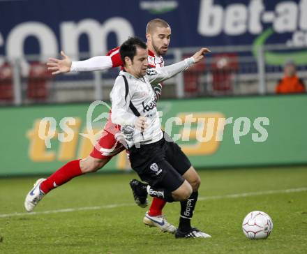 Fussball. Tipp3-Bundesliga. SK Austria Kelag Kaernten gegen SV Superfund Kapfenberg. Leonhard Kaufmann, (Austria Kaernten)  Gerald Gansterer  (Kapfenberg). Klagenfurt, 24.10.2009.
Foto: Kuess  

---
pressefotos, pressefotografie, kuess, qs, qspictures, sport, bild, bilder, bilddatenbank