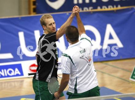 Badminton Bundesliga. ASKOE Kelag Kaernten gegen BSC70 Linz. Michael Trojan, Julian Hristof (Kaernten). Klagenfurt, am 25.10.2009.
Foto: Kuess
---
pressefotos, pressefotografie, kuess, qs, qspictures, sport, bild, bilder, bilddatenbank
