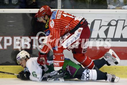 EBEL. Eishockey Bundesliga. KAC gegen HDD TILIA Olimpija Ljubljana.  Johannes Kirisits, (KAC), Ales Music (Ljubljana). Klagenfurt, am 27.10.2009.
Foto: Kuess 

---
pressefotos, pressefotografie, kuess, qs, qspictures, sport, bild, bilder, bilddatenbank