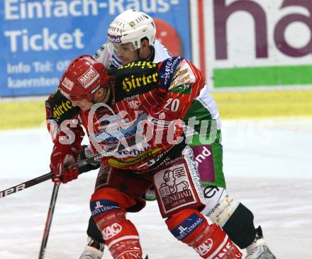 EBEL. Eishockey Bundesliga. KAC gegen HDD TILIA Olimpija Ljubljana.  Mike Craig, (KAC), Kevin Mitchell (Ljubljana). Klagenfurt, am 27.10.2009.
Foto: Kuess 

---
pressefotos, pressefotografie, kuess, qs, qspictures, sport, bild, bilder, bilddatenbank