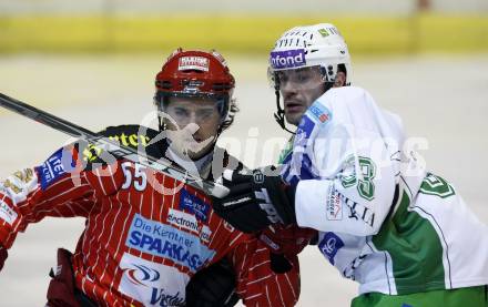 EBEL. Eishockey Bundesliga. KAC gegen HDD TILIA Olimpija Ljubljana.  Fabian Scholz, (KAC), Ivo Jan (Ljubljana). Klagenfurt, am 27.10.2009.
Foto: Kuess 

---
pressefotos, pressefotografie, kuess, qs, qspictures, sport, bild, bilder, bilddatenbank