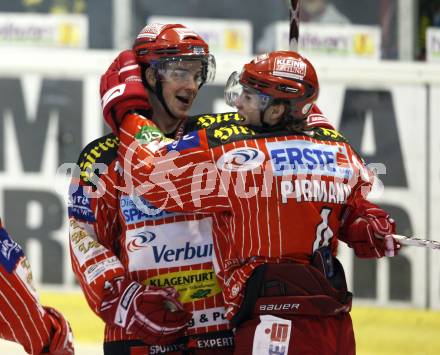 EBEL. Eishockey Bundesliga. KAC gegen HDD TILIA Olimpija Ljubljana.  Torjubel Paul Schellander, Markus Pirmann (KAC). Klagenfurt, am 27.10.2009.
Foto: Kuess 

---
pressefotos, pressefotografie, kuess, qs, qspictures, sport, bild, bilder, bilddatenbank